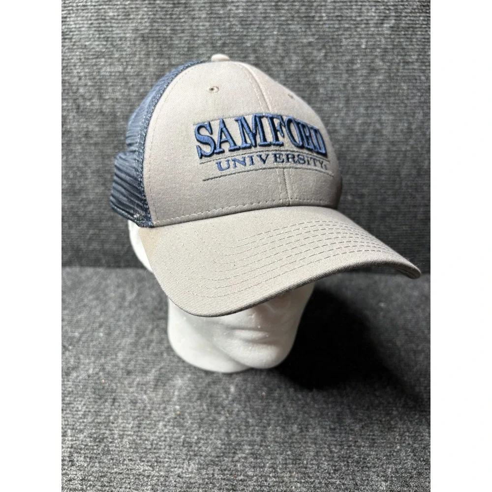 The Game Samford University Bulldogs Trucker Hat Khaki Navy Blue Snapback Cap